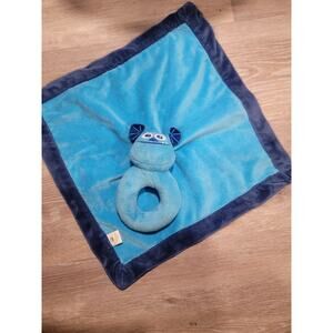 Disney Monsters Inc Sulley Blue Baby Security Blanket Lovey Rattle Ring Sully